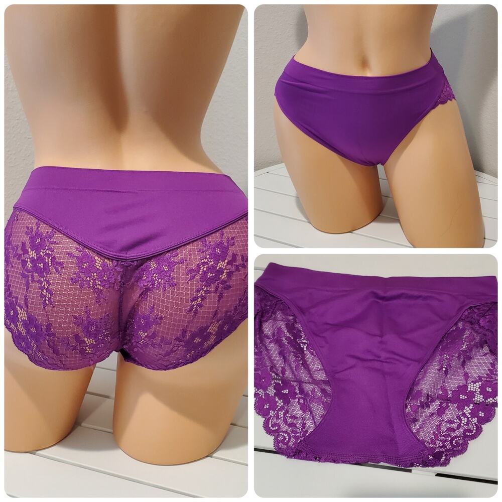 Ambrielle Satin Stretch Bikini Panty All Lace Back Purple 5/S